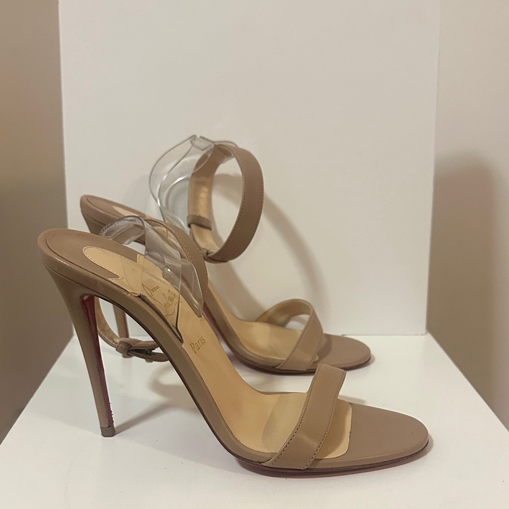 Christian Louboutin beige ankle strap heels